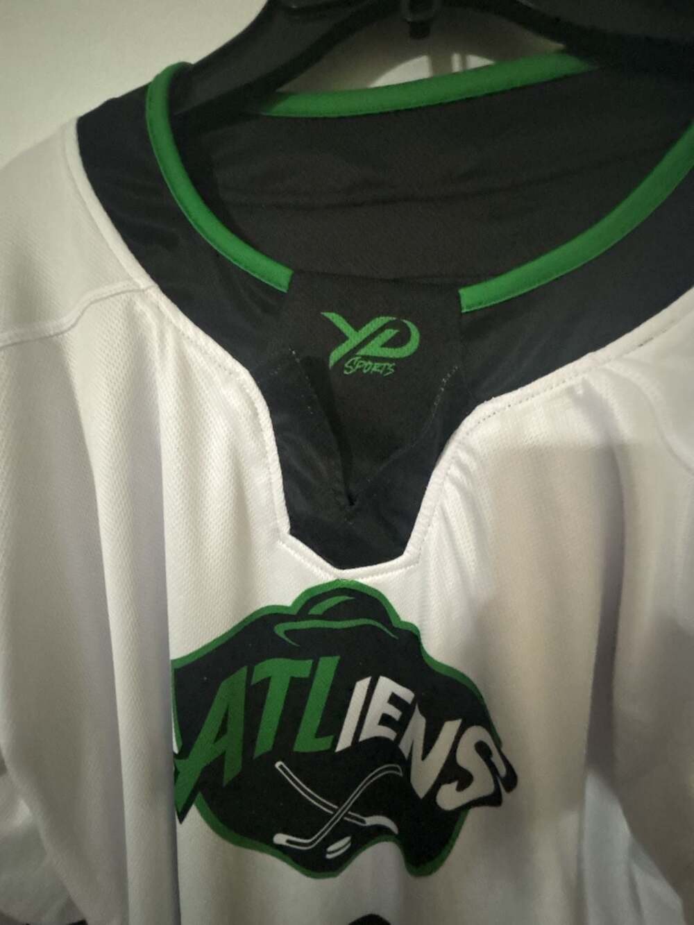 YD Sports ATLIENS Custom Sublimated Hockey Jersey White Green Number 0